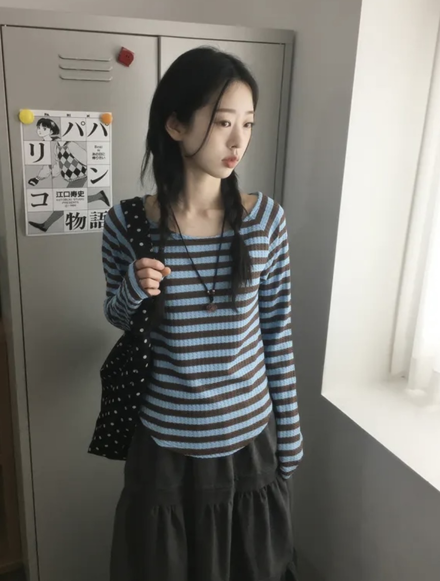 I I韓國直郵㊣女裝新品時尚推薦人氣熱賣25春夏長袖T恤條紋ITSSONG長袖T恤