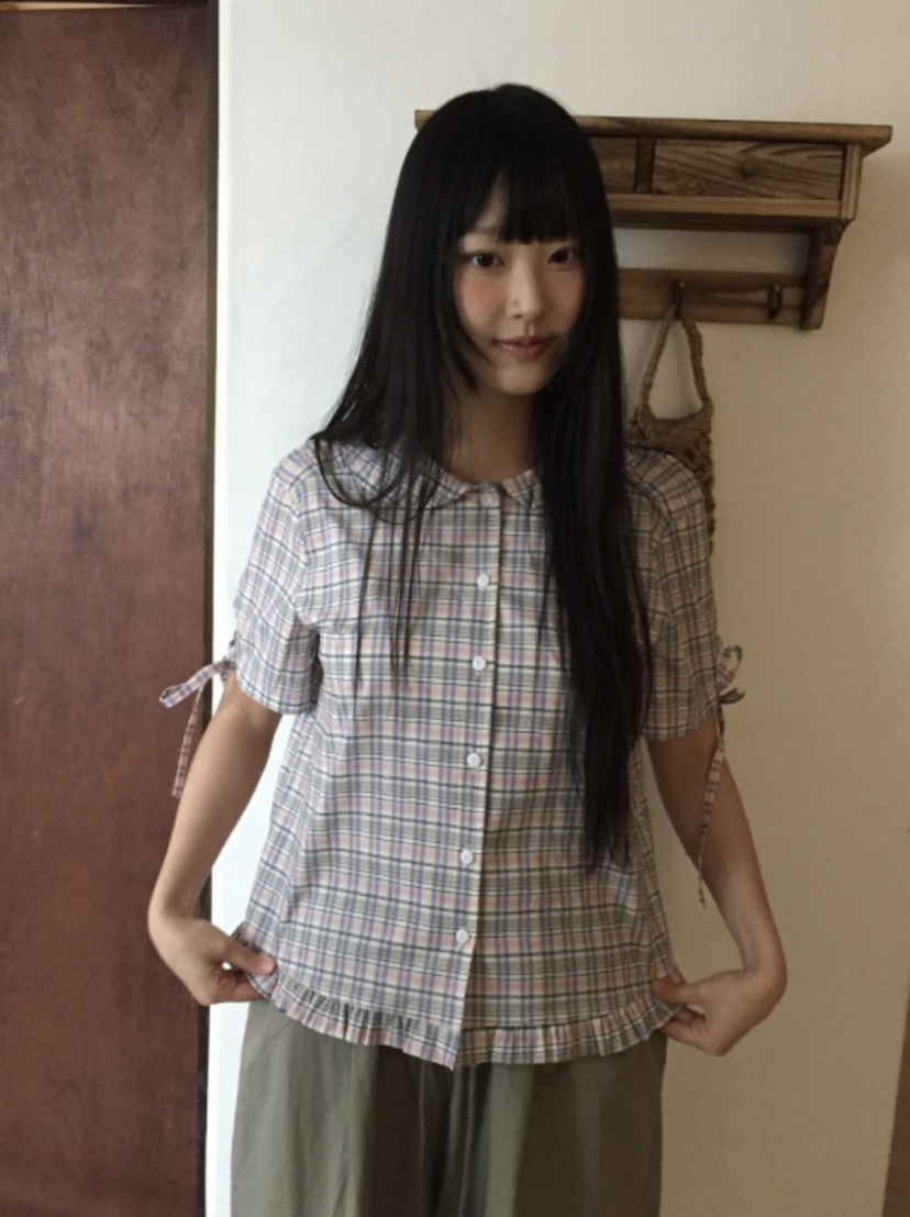I I直郵韓國代購㊣女裝新款人氣熱賣時尚25春夏襯衫蕾絲衫格紋ITSSONG襯衫/蕾絲衫