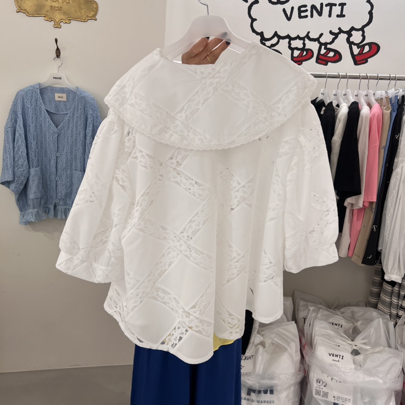 VENTI韓國直郵㊣東大門實拍女裝新款推薦25春夏襯衫蕾絲衫蕾絲VENTI襯衫/蕾絲衫