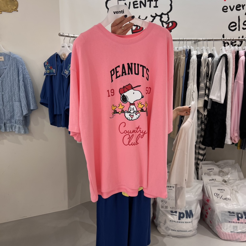 VENTI韓國㊣直郵東大門代購女裝新品熱賣時尚休閑T恤史努比VENTIT恤圖色2