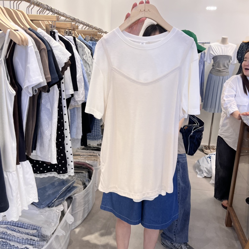 TAN&COMO韓國直郵㊣女裝新品人氣時尚休閑推薦T恤假兩件tan-COMOT恤圖色2