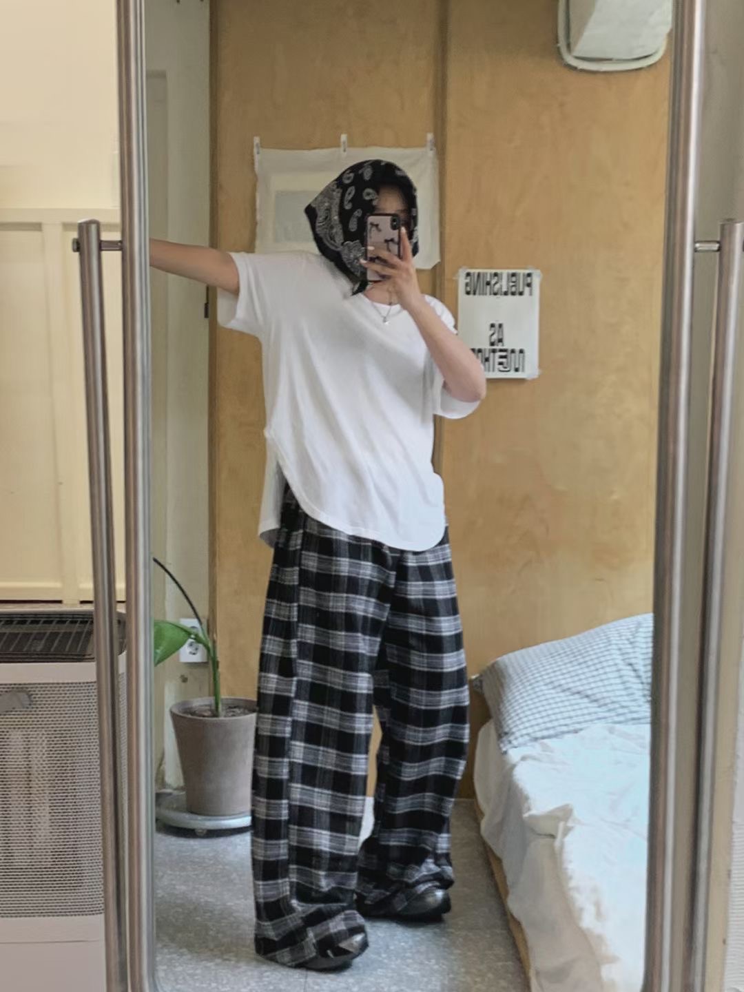 끌 벅지韓國代購女士新款人氣時尚休閑職業真品休閑褲格紋Pull Buck休閑褲