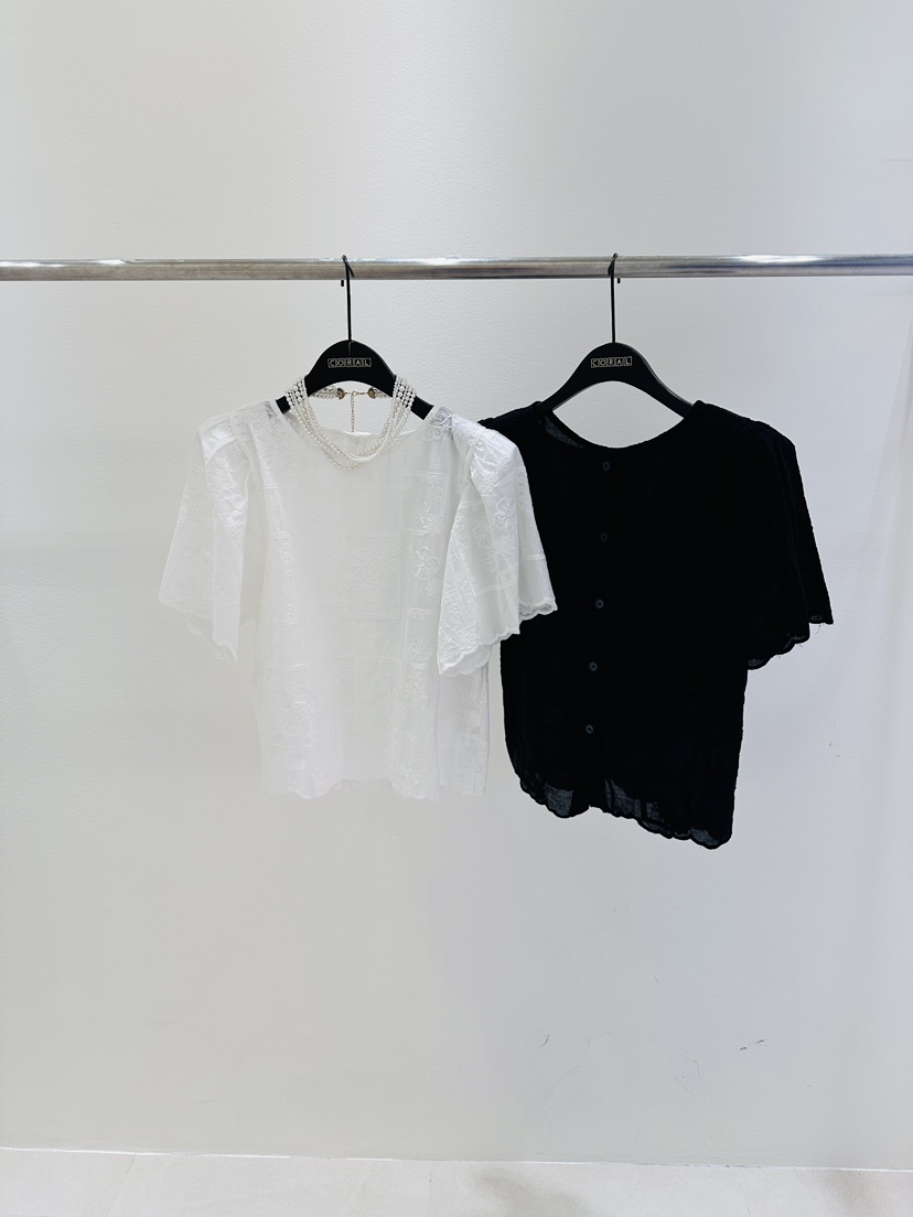CORAL直郵韓國代購㊣女裝新品休閑25春夏時尚襯衫蕾絲衫雙面CORAL襯衫/蕾絲衫