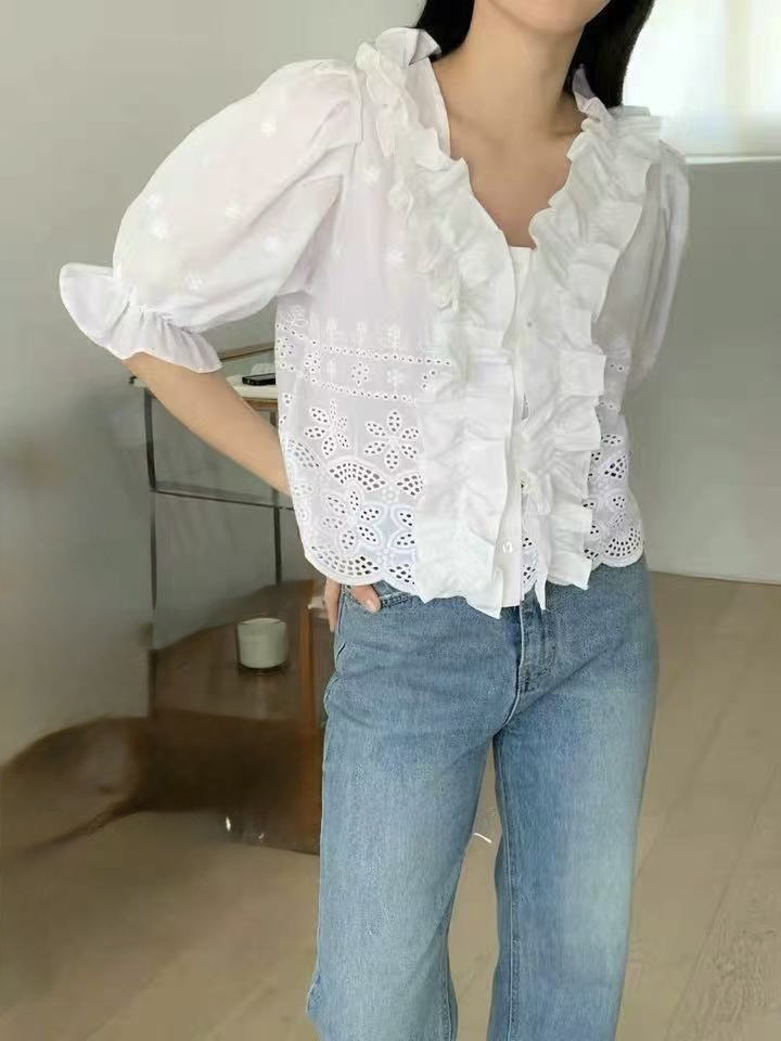 ROU.TINE韓國直郵㊣東大門實拍女裝新款熱賣推薦襯衫蕾絲衫ROU.TINE襯衫/蕾絲衫