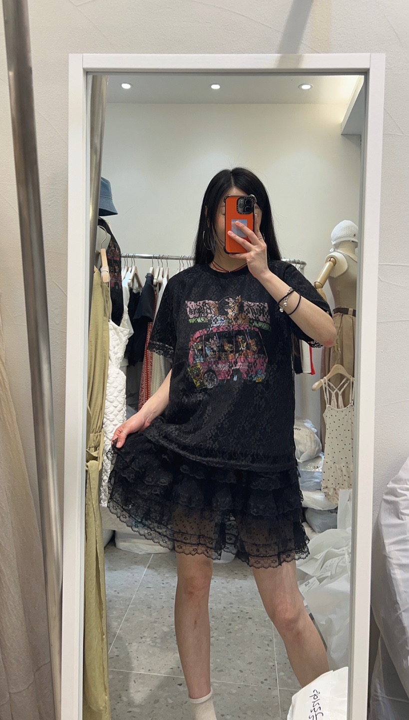 ROU.TINE韓國直郵㊣東大門實拍女裝新品25春夏休閑T恤蕾絲ROU.TINET恤