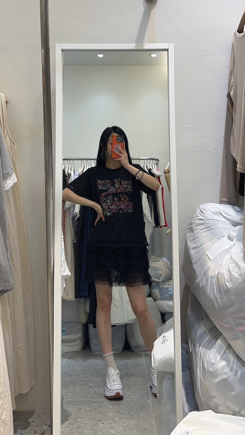 ROU.TINE韓國直郵㊣東大門實拍女裝新品25春夏休閑T恤蕾絲ROU.TINET恤