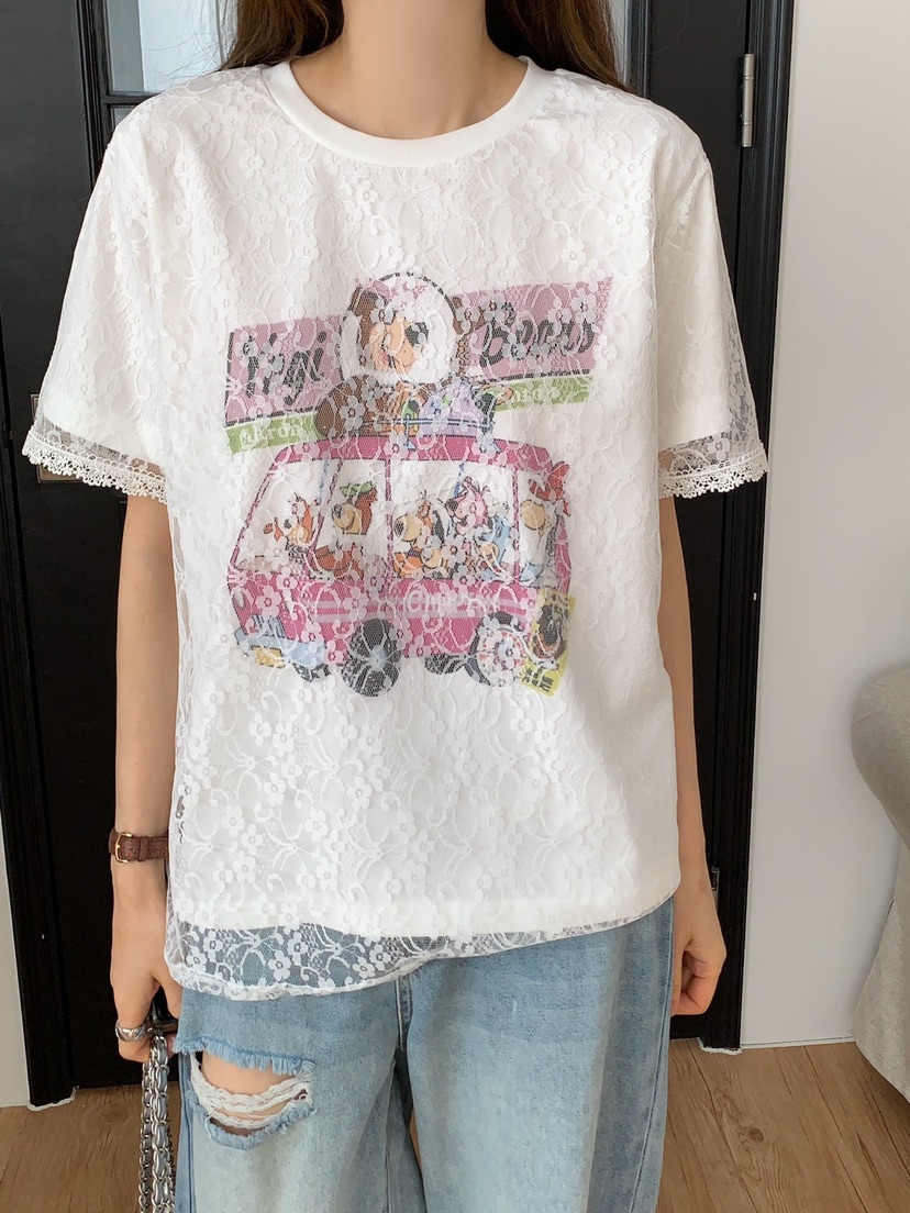 ROU.TINE韓國直郵㊣東大門實拍女裝新品25春夏休閑T恤蕾絲ROU.TINET恤
