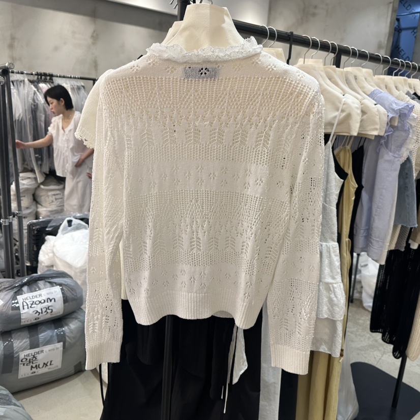 HELDER-P韓國㊣直郵東大門代購女裝新品休閑針織衫荷葉邊透明HELDER針織衫