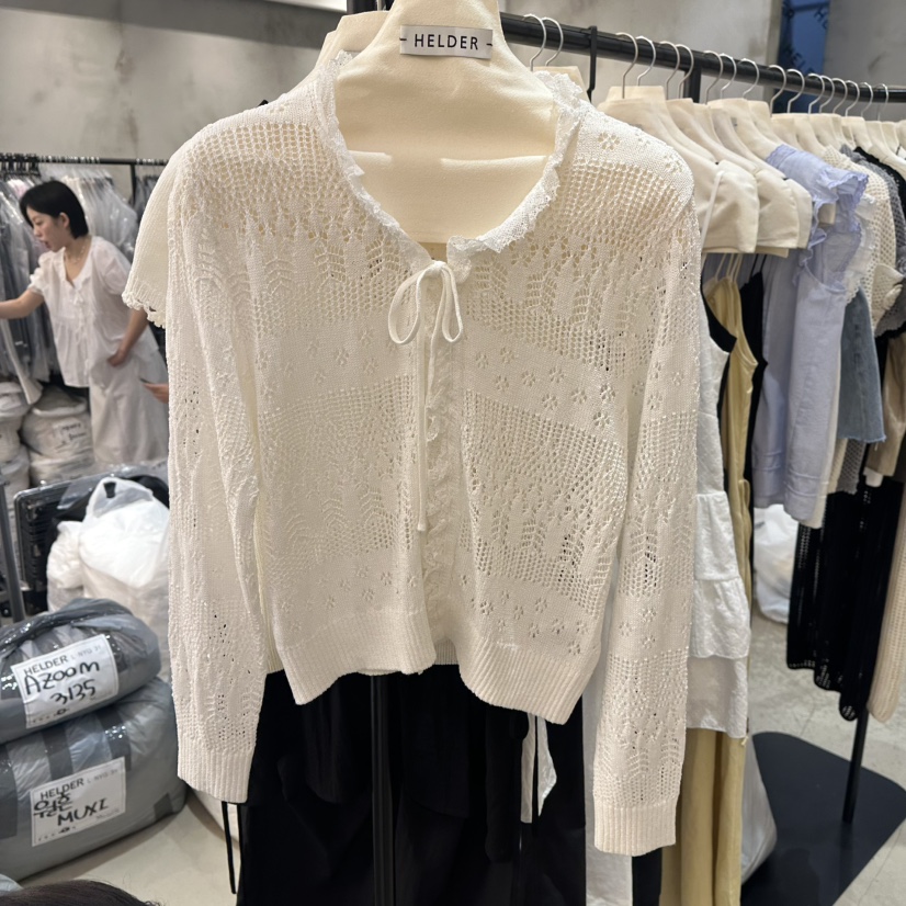 HELDER-P韓國㊣直郵東大門代購女裝新品休閑針織衫荷葉邊透明HELDER針織衫