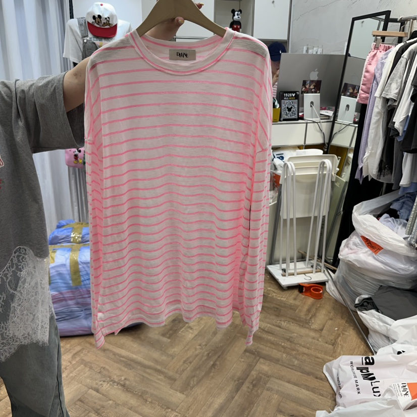 DE LINE韓國㊣直郵東大門代購女裝新品休閑推薦長袖T恤亞麻DE LINE長袖T恤圖色2