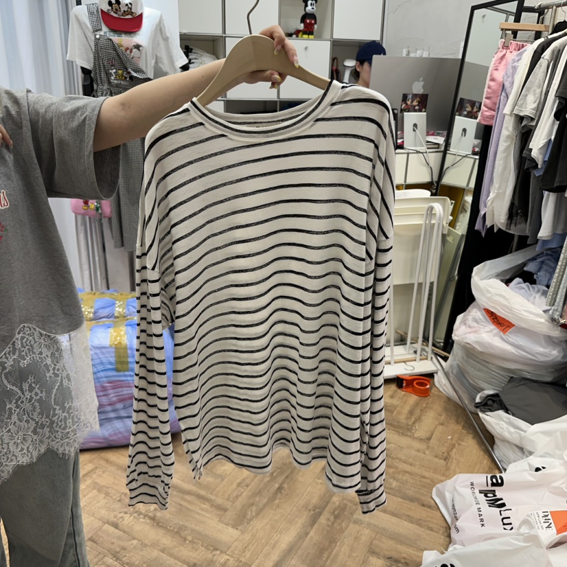 DE LINE韓國㊣直郵東大門代購女裝新品休閑推薦長袖T恤亞麻DE LINE長袖T恤圖色4