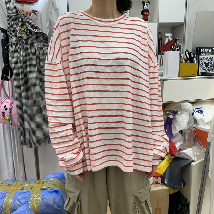 DE LINE韓國㊣直郵東大門代購女裝新品休閑推薦長袖T恤亞麻DE LINE長袖T恤圖色5