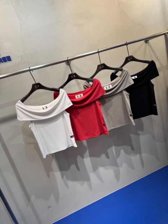 1.3韓國㊣直郵東大門代購女裝新品時尚休閑25春夏熱賣T恤露肩1.3T恤