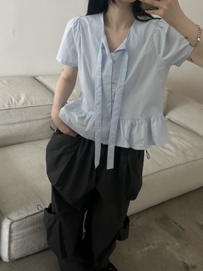 BUCKLE韓國㊣直郵東大門代購女裝新款熱賣推薦襯衫蕾絲衫棉質BUCKLE襯衫/蕾絲衫