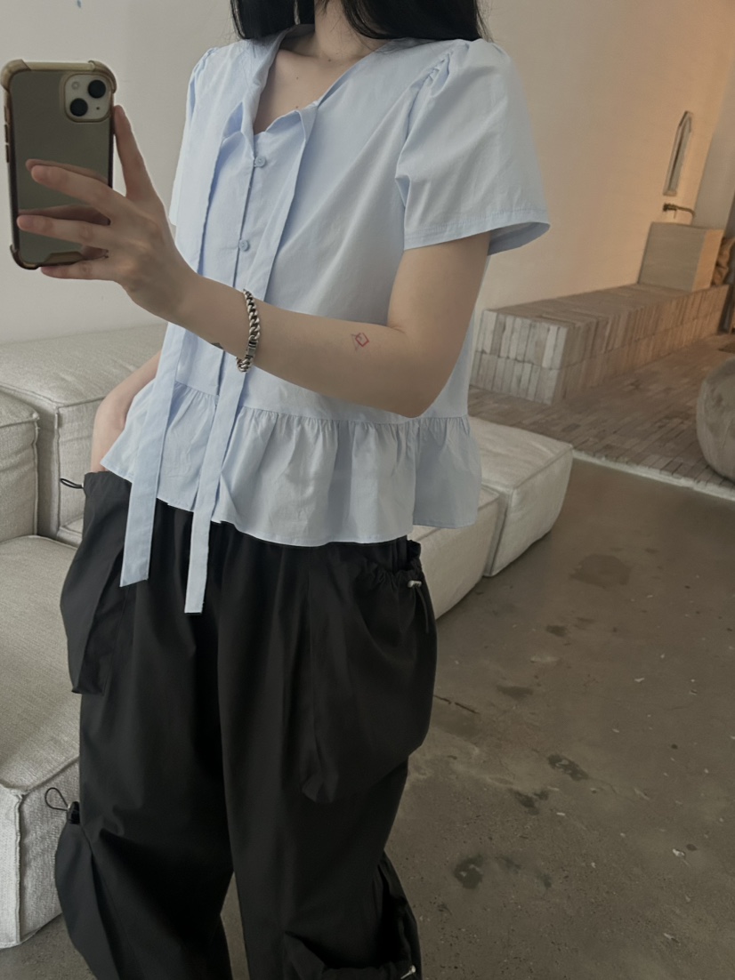 BUCKLE韓國㊣直郵東大門代購女裝新款熱賣推薦襯衫蕾絲衫棉質BUCKLE襯衫/蕾絲衫