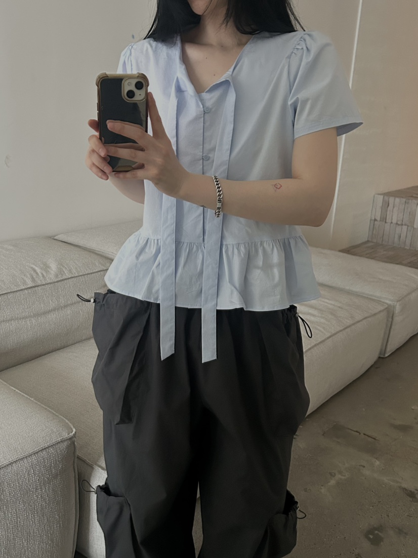 BUCKLE韓國㊣直郵東大門代購女裝新款熱賣推薦襯衫蕾絲衫棉質BUCKLE襯衫/蕾絲衫