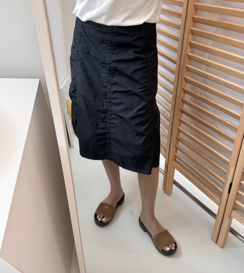 THE ABLE韓國直郵㊣東大門實拍女裝新品休閑半身裙中短裙喇叭褶皺THE ABLE/TA半身裙/中短裙
