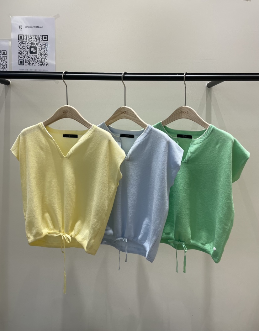 NEOUL直郵韓國代購㊣女裝新品人氣熱賣推薦休閑時尚25春夏針織衫NEOUL/ahin雙領標簽針織衫