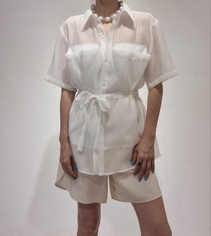 NEOUL直郵韓國代購㊣女裝新品時尚熱賣25春夏襯衫蕾絲衫含腰繩NEOUL/ahin雙領標簽襯衫/蕾絲衫