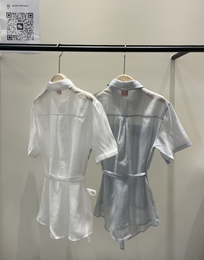 NEOUL直郵韓國代購㊣女裝新品時尚熱賣25春夏襯衫蕾絲衫含腰繩NEOUL/ahin雙領標簽襯衫/蕾絲衫