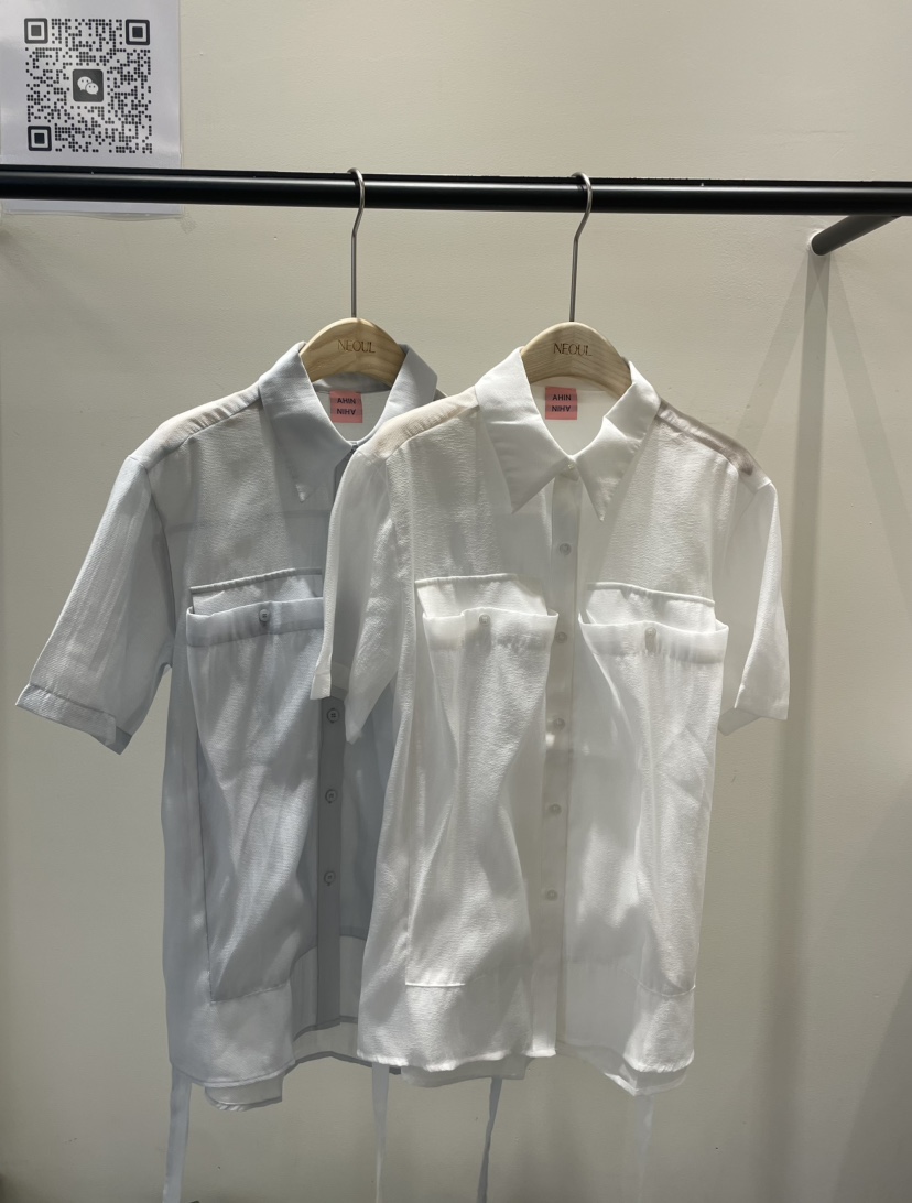 NEOUL直郵韓國代購㊣女裝新品時尚熱賣25春夏襯衫蕾絲衫含腰繩NEOUL/ahin雙領標簽襯衫/蕾絲衫