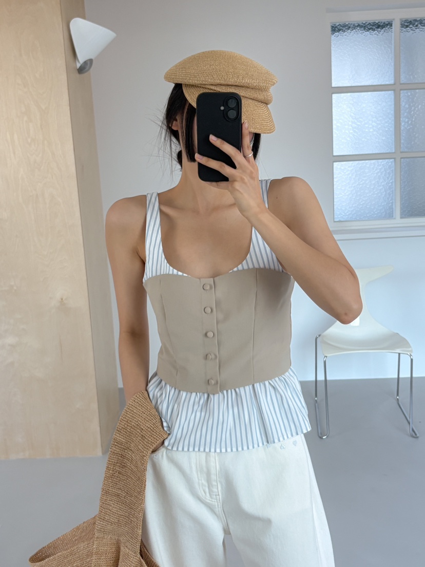 MARKE-P直郵韓國代購㊣女裝新品休閑人氣吊帶背心緊身紐扣MARKE-P吊帶/背心