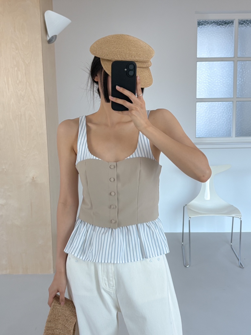 MARKE-P直郵韓國代購㊣女裝新品休閑人氣吊帶背心緊身紐扣MARKE-P吊帶/背心