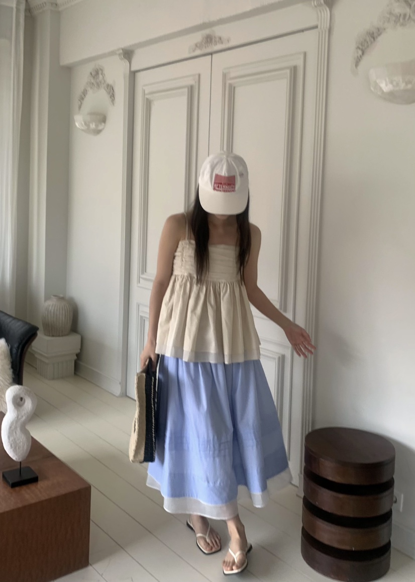 PEBBLE韓國直郵㊣東大門實拍女裝新款推薦休閑25春夏人氣長裙PEBBLE/LAYER長裙