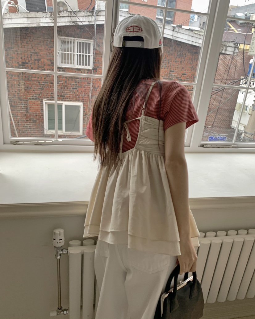 PEBBLE韓國直郵㊣東大門實拍女裝新品人氣推薦時尚25春夏T恤PEBBLE/LAYERT恤