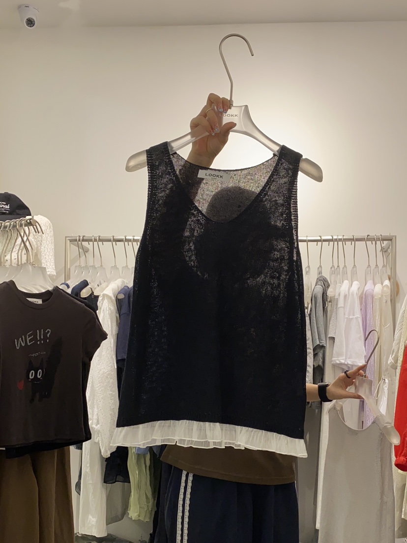 LOOKK韓國直郵㊣東大門實拍女裝新品25春夏休閑吊帶背心荷葉邊LOOKK吊帶/背心圖色3