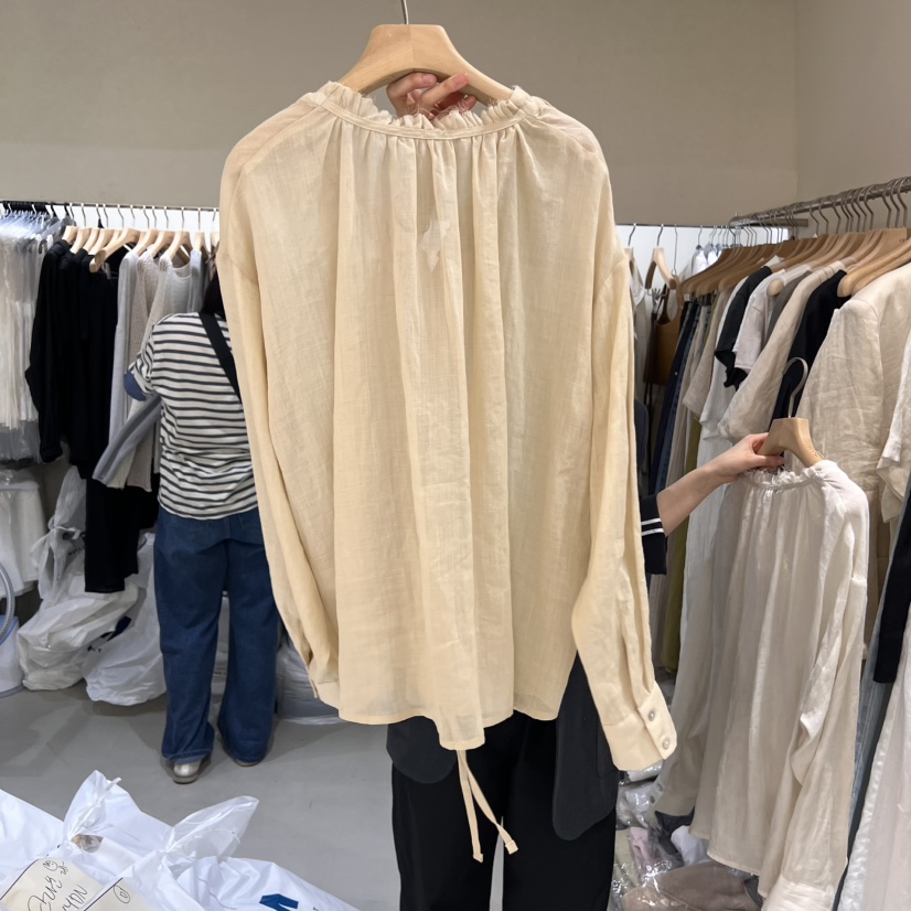 OP PER直郵韓國代購㊣女裝新品時尚人氣休閑推薦襯衫蕾絲衫OPPER-simplebeige襯衫/蕾絲衫