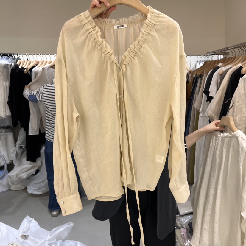 OP PER直郵韓國代購㊣女裝新品時尚人氣休閑推薦襯衫蕾絲衫OPPER-simplebeige襯衫/蕾絲衫