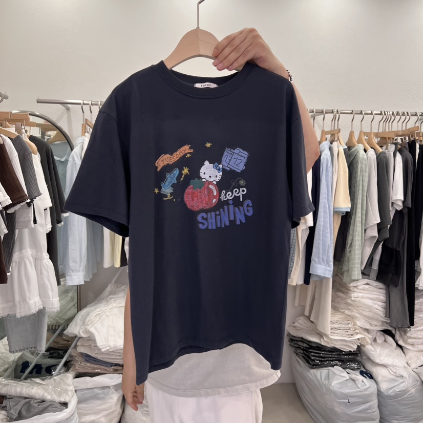 LELEN直郵韓國代購㊣女裝新款人氣休閑時尚推薦25春夏熱賣T恤LELENT恤圖色2