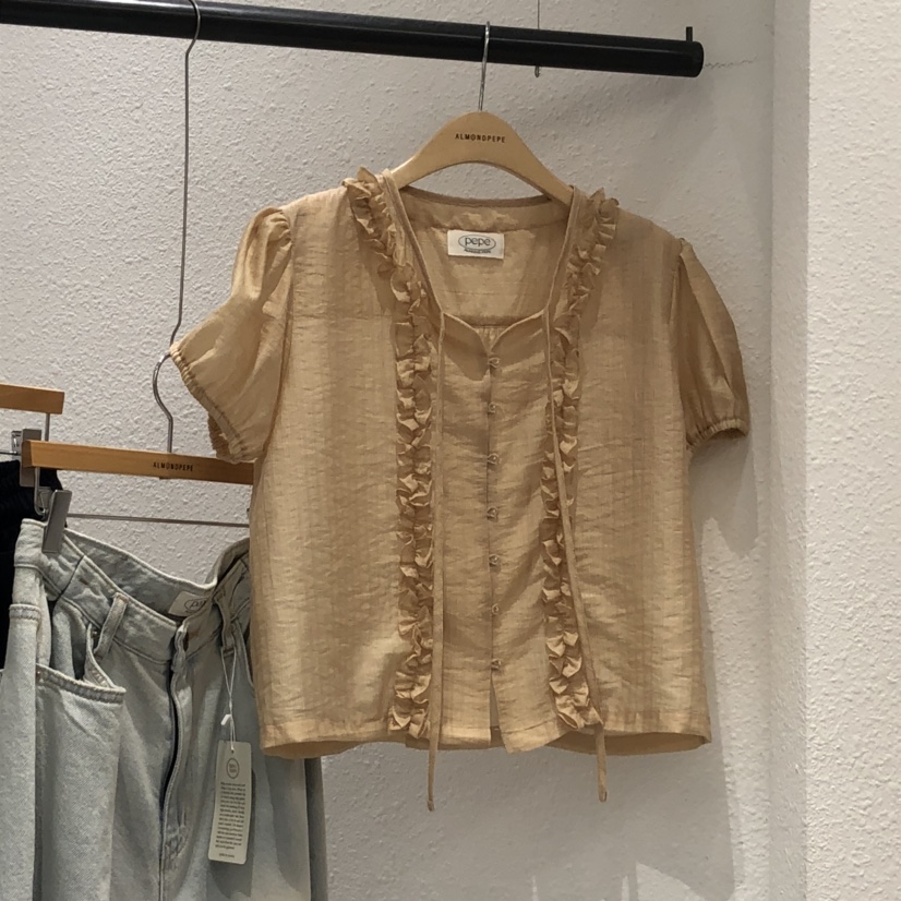 ALMOND PEPE直郵韓國代購㊣女裝新款25春夏熱賣襯衫蕾絲衫ALMOND PEPE襯衫/蕾絲衫