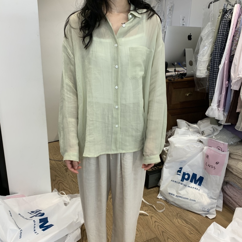 RIVEROOM韓國㊣直郵東大門代購女裝新款熱賣襯衫蕾絲衫亞麻RIVEROOM襯衫/蕾絲衫圖色4