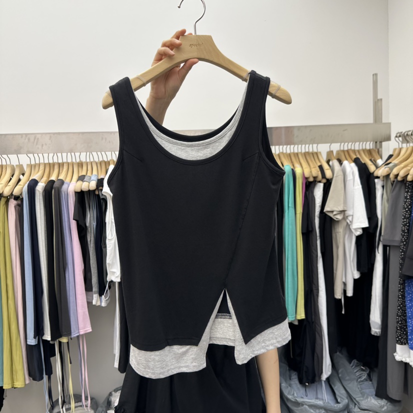 SPECIAL直郵韓國代購㊣女裝新品25春夏人氣休閑吊帶背心假兩件SPECIAL吊帶/背心圖色2