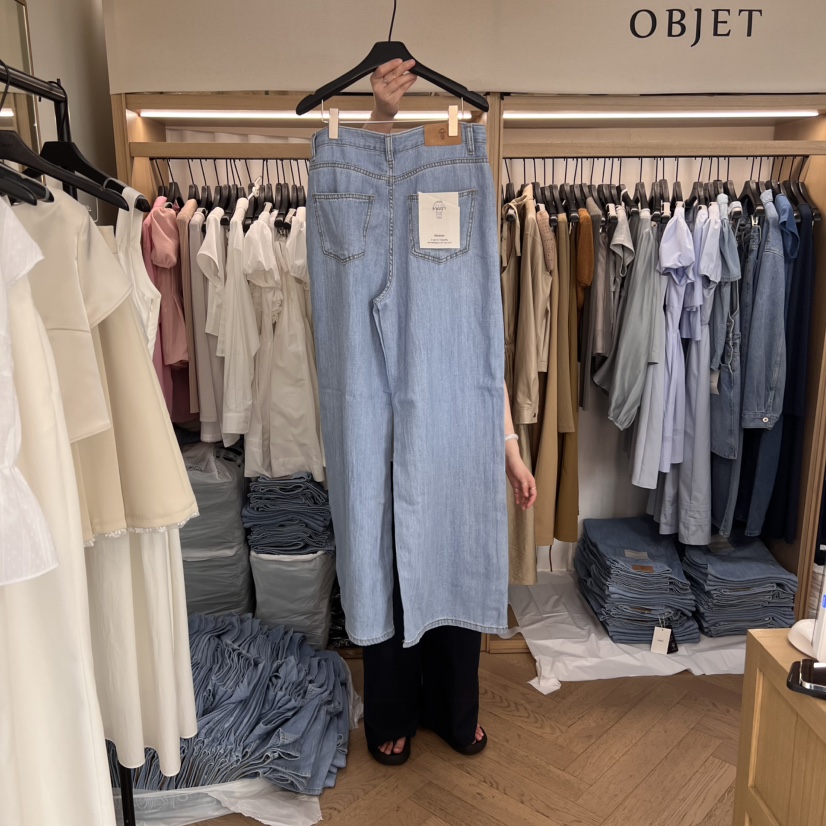 OBJET直郵韓國代購㊣女裝新款休閑熱賣時尚25春夏牛仔褲亞麻love us u/OBJET牛仔褲