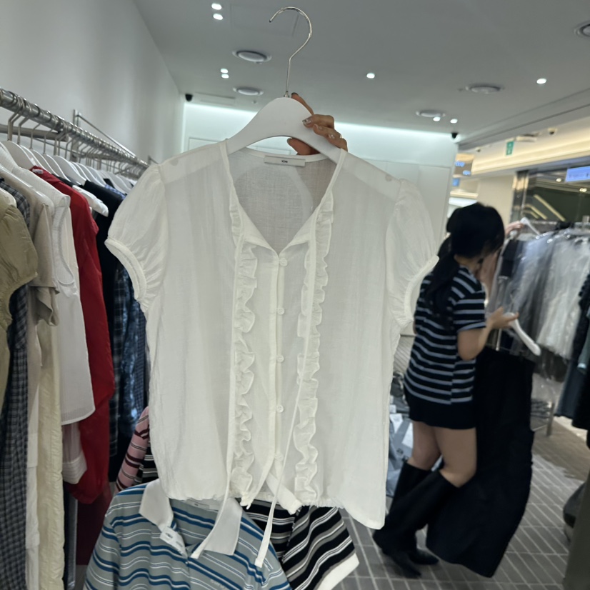 VIVE韓國㊣直郵東大門代購女裝新品人氣25春夏襯衫蕾絲衫荷葉邊VIVE襯衫/蕾絲衫圖色2