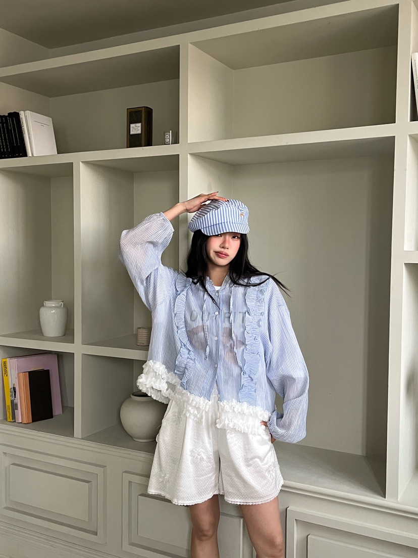 MAISONDEGLORY韓國㊣直郵東大門代購女裝新款時尚夾克條紋連帽MAISON DE GLORY夾克