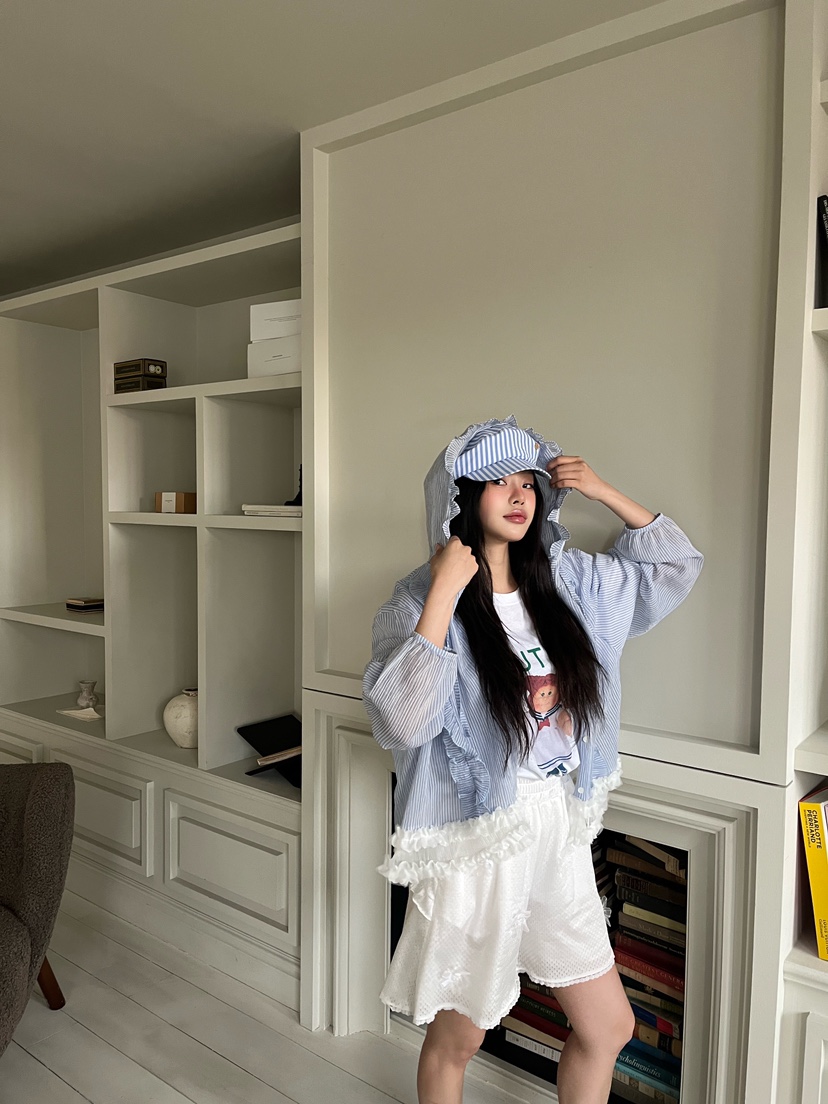 MAISONDEGLORY韓國㊣直郵東大門代購女裝新款時尚夾克條紋連帽MAISON DE GLORY夾克
