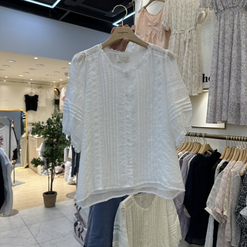 SYMPHONY韓國㊣直郵東大門代購女裝新品休閑襯衫蕾絲衫蕾絲SYMPHONY襯衫/蕾絲衫