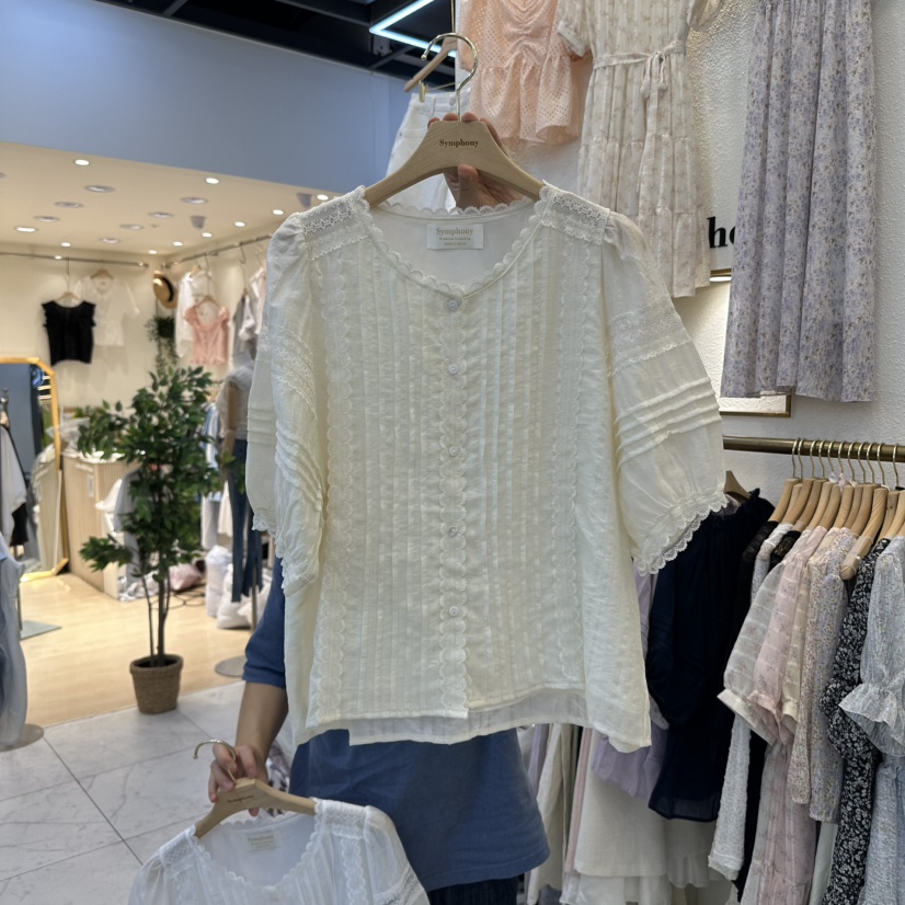 SYMPHONY韓國㊣直郵東大門代購女裝新品休閑襯衫蕾絲衫蕾絲SYMPHONY襯衫/蕾絲衫圖色2