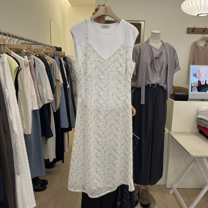 LOGON直郵韓國代購㊣女裝新品熱賣休閑時尚25春夏連衣裙雪紡LOGON連衣裙圖色1