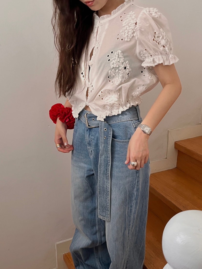 MADE-P直郵韓國代購㊣女裝新品推薦休閑25春夏人氣襯衫蕾絲衫MADE-P襯衫/蕾絲衫
