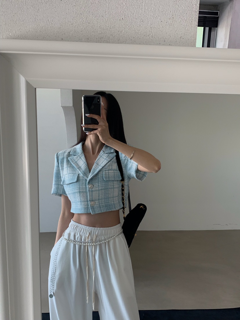 VERANDA韓國直郵㊣女裝新品推薦熱賣25春夏夾克花呢格紋亞麻VERANDA夾克