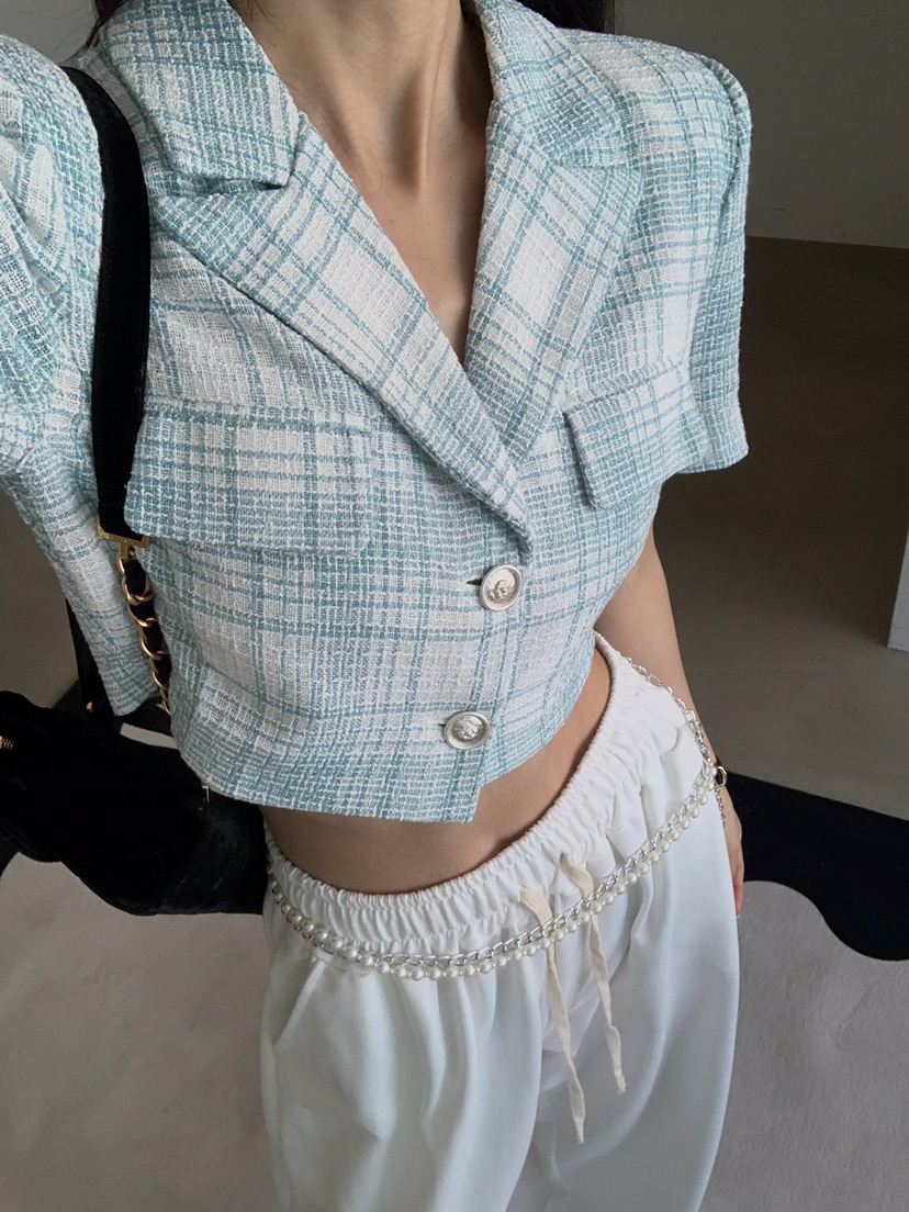 VERANDA韓國直郵㊣女裝新品推薦熱賣25春夏夾克花呢格紋亞麻VERANDA夾克