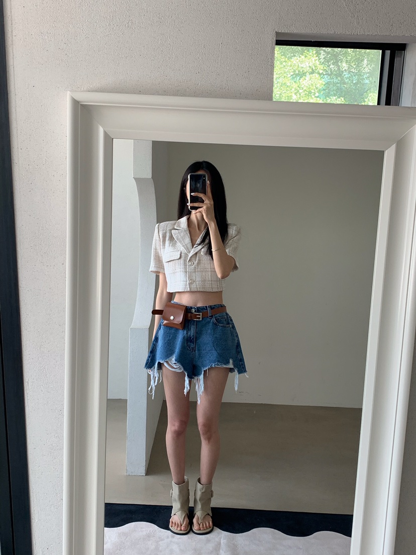 VERANDA韓國直郵㊣女裝新品推薦熱賣25春夏夾克花呢格紋亞麻VERANDA夾克
