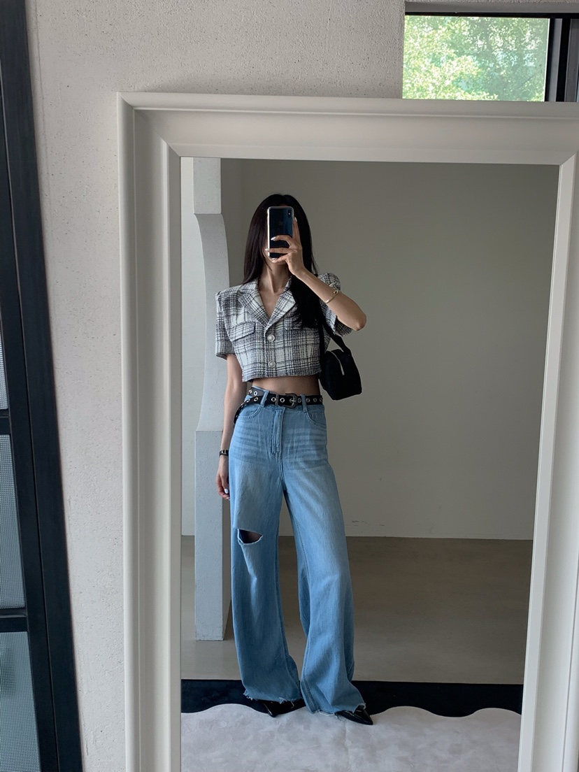 VERANDA韓國直郵㊣女裝新品推薦熱賣25春夏夾克花呢格紋亞麻VERANDA夾克