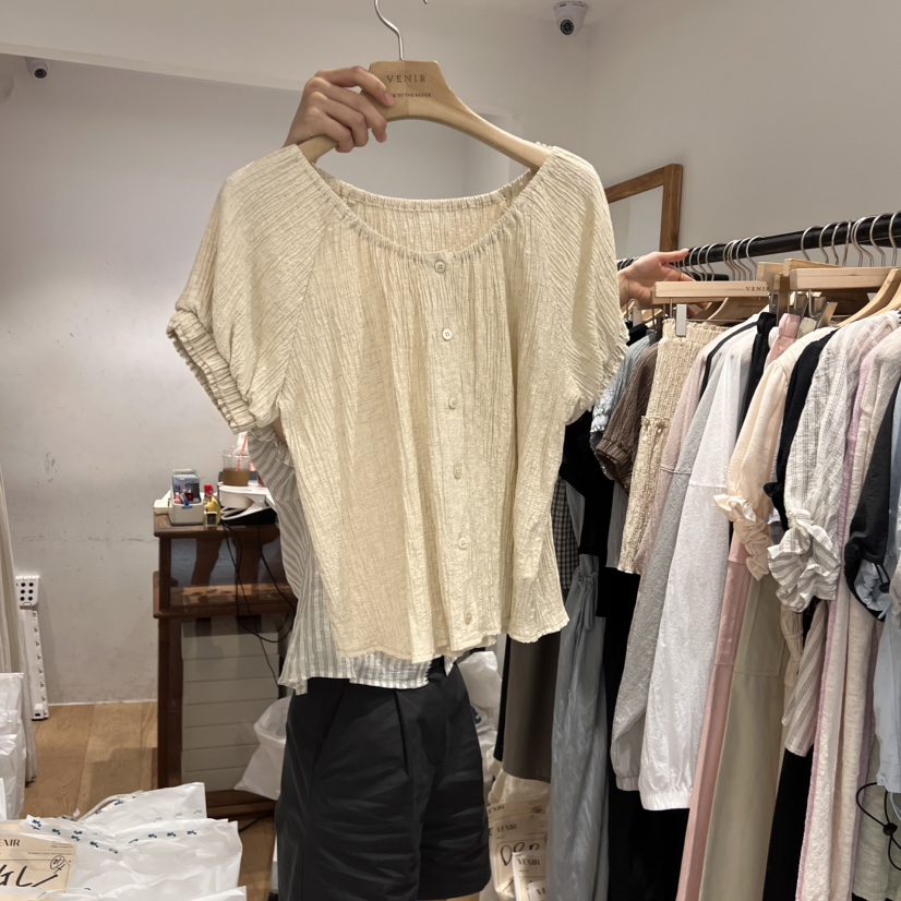 VENIR-a韓國直郵㊣東大門實拍女裝新品人氣襯衫蕾絲衫亞麻布VENIR-a襯衫/蕾絲衫