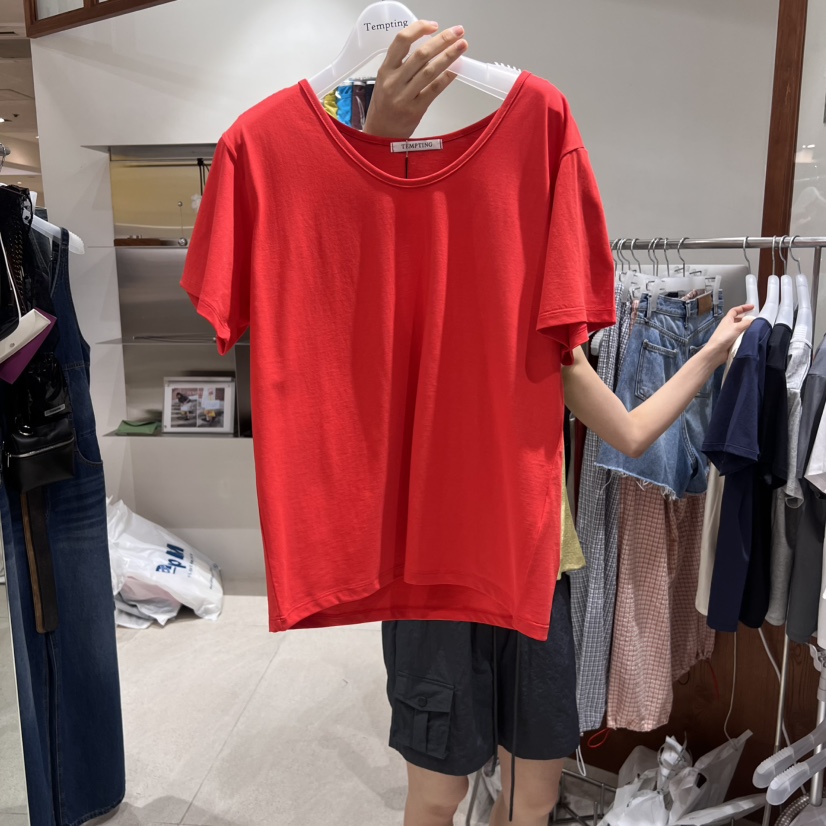 TEMPTING直郵韓國代購㊣女裝新品推薦休閑25春夏時尚T恤絲綢TEMPTINGT恤圖色2